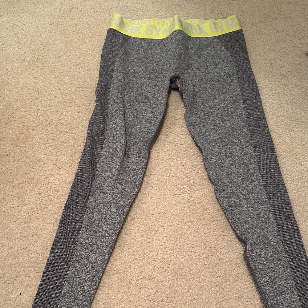 Gymshark Gray Leggings with Yellow Waistband